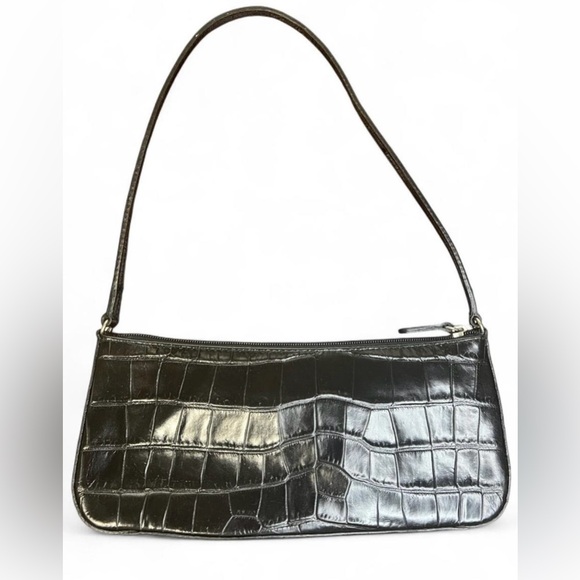 Vintage genuine Italian leather black baguette mini shoulder bag/purse. - Picture 4 of 8